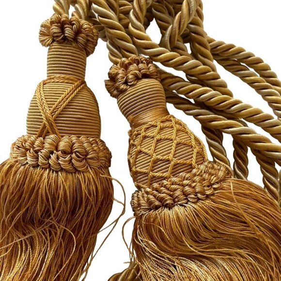 Gold Curtain Tieback Fringe Tassels Large Sized Flawed Pair u - Picture 3 of 3